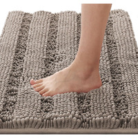 H.Versailtex Bathroom Rugs Bath Rugs For Bathroom Non Slip Bath Mats Extra Thick Chenille Striped Rug 17"" X 24"" Absorbent Soft Shaggy Washable Dry Fast Bath Mats For Bathroom Floor - Taupe