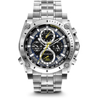 Bulova Men's Precisionist In Stainless Steel With 8-Hand Chronograph Watch, Blue And Yellow Accents, Black Dial Style: 96B175