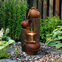 Luxenhome 32 Inch Outdoor Water Fountain, Cascading Pitchers Farmhouse Outdoor Fountains And Waterfalls With Led Lights, Water Fountain Outdoor Patio Decor, Waterfall Fountain Indoor And Outdoor