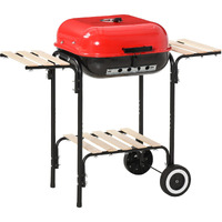 Outsunny Portable Charcoal Grill With Two Side Shelf And Bottom Shelf, Bbq Smoker With Wheels And Adjustable Vents On Lid For Picnic Camping Backyard Cooking, Black