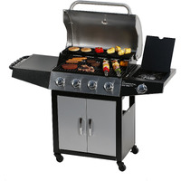 Master Cook Gas Grill, Bbq 4-Burner Cabinet Style Grill Propane With Side Burner, Stainless Steel