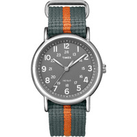 Timex Unisex T2N649 Weekender 38Mm Gray/Orange Stripe Nylon Slip-Thru Strap Watch