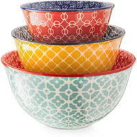 Dowan Mixing Bowls, Ceramic Mixing Bowls For Kitchen, Colorful Vibrant Nesting Bowls For Cooking, Baking, Prepping, Serving, Salad, Housewarming Gift, Microwave Dishwasher Safe, 3.7/2/1 Qt, Set Of 3