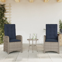 Vidaxl Reclining Patio Chairs 2 Pcs With Cushions Gray Poly Rattan