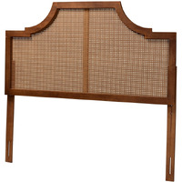 Baxton Studio Risha Mid-Century Modern Ash Walnut Finished Wood And Rattan Queen Size Headboard