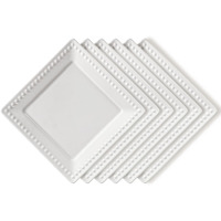 Wareland Appetizer Plates, Embossed Ceramic Dessert Plates, Salad Plates Set Of 6, 6 Inch White Square Dinner Plates For Snack, Small Flat Kitchen Plates For Restaurant, Dishwasher Microwave Oven Safe