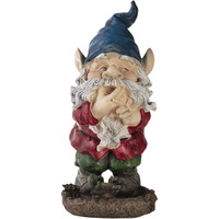 Alpine Corporation 15"" Tall Outdoor Garden Gnome Smiling Yard Statue Decoration, Multicolor
