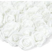 Juvale 100 Pack White Artificial Flowers, Bulk Stemless Fake Foam Roses For Wedding, Decorations, Bouquets (3 In)