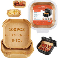 Cosori Air Fryer Liners, 100 Pcs Square Disposable Paper Liners, Non-Stick Silicone Oil Coating, Little To No Cleaning, 7.9"" Unbleached Food Grade, Resistant To 465F, Thickened Not Easy To Break