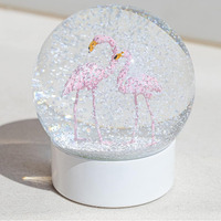 Mingfuxin Flamingo Snowglobe Crystal Ball With White Base, White Flakes Glass Snow Globe Flamingo Snow Globe For Girls Kids Women Adults Gifts, 100Mm Valentines Snowglobe