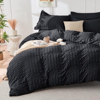 Hymokege Black Twin Duvet Cover Set, Ultra Soft & Breathable 3Pc Seersucker Duvet Cover Set With Zipper Closure & Corner Ties - Includes 1 Duvet Cover 1 Duvet Cover (68""X90"") & 1 Pillowcases