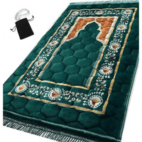 Prayer Rug Muslim Mat Islamic - Padded Very Thick Prayer Rug Sajadah For Men Women With Islam Prayer Beads For Eid Travel Ramadan, Soft And Luxury (Green Dl)