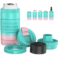 Ourokhome 5 In 1 Can Cooler, Stainless Steel Beverage Tumbler For 12 Oz & 16 Oz Slim And Regular Cans And Bottles, Leak Proof Drinks And Iced Coffee Cup, Mint And Pink