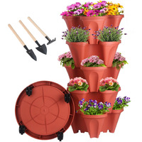 Vertical Planter 5 Tier Stackable Planters Garden Planters Strawberry Herb Flower And Vegetable Planter Indoor Outdoor Gardening Pots With Removable Wheels And Tools