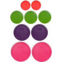Pyrex 9 Item Bundle: (2) 7402-Pc Fuschia Pink Lids, (2) 7201-Pc Purple Lids, (3) 7200-Pc Lawn Green Lids, (2) 7202-Pc Red Lids Made In The Usa