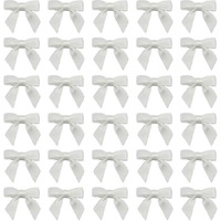 7Rainbows 50Pcs Boutique 1.5"" White Satin Ribbon Mini Bows For Craft Sewing Scrapbooking Wedding And Gift Wrapping