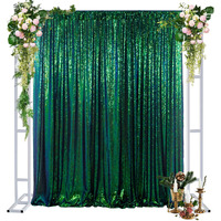 Duobao Sequin Backdrop Curtain 4Ftx7Ft Colorful Green Glitter Sequin Backdrop Wedding Ceremony Backdrop Sequin Shimmer Wall Background Baby Shower Background (4Ftx7Ft, Colorful Green)