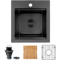 Lqs Black Top Mount Bar Sink, Rv Sink, Handmade Stainless Steel Bar Sink 16"" X 18"", 16 Gauge Workstation Sink, Small Single Bowl Kitchen Sink With Cutting Board, Sink Protectors And Accessories