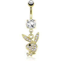 Playboy Body Accentz Belly Button Ring Multi Paved Gems On Bunny Dangle (Goldtone Blacke Eye)