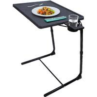 Portable Foldable Tv Tray Table Deluxe - Laptop, Eating, Drawing Tray Table Stand With Adjustable Tray With Sliding Adjustable Cup Holder (Black)