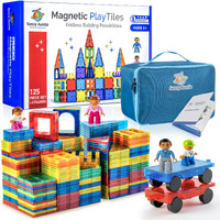 Magnetic Tiles 125 Pcs +4 Figures, Magnetic Tiles For Kids, Toy For 3 4 5 6 7 8 Year Old Boys & Girls, Magnetic Tiles Building Set, Educational Construction Stem Toy, Great Gift For Kids Aged 3-8
