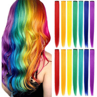 Iamerui 14Pcs Rainbow Hair Extensions Clip In, Colored Party Highlights Extension For Girls Synthetic Hairpiece Straight 21 Inch (Rainbow Color)