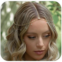 Stonefans Rhinestone Head Chain Jewelry Silver Bride Headpiece Wedding Headbands Chain Layered Festival Prom Hair Accessories For Women And Girls (Gold)