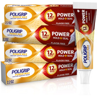 Super Poligrip Power Max Power Hold Plus Seal Denture Adhesive Cream, Denture Cream For Secure Hold And Food Seal, Flavor Free - 2.2 Oz (Pack Of 4)
