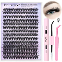 Pawotence Lash Clusters Kit 40D Curl Individual Lash Extension Kit Diy 280Pcs 9-16Mm Cluster Eyelash Extension Kit With Lash Bond And Seal, Lash Tweezers For Self Use (40D-0.07D-9-16Mix Kit)