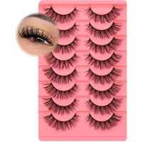 Jimire Natural Lashes Fluffy False Eyelashes Natural Look Wispy Faux Mink Lashes Short Cat Eye 15Mm False Lashes 8 Pairs Pack