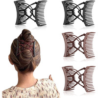 4 Pieces Stretchy Double Comb Hair Clip Adjustable Elastic Hair Comb For Thick Curly Hair Adjustable Majic Hair Clip Comb Hair Accessories(Coffee And Black)