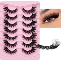 Jimire Faux Mink Lashes Fluffy Cat Eye Natural Look False Eyelashes Volume Wispy Fox Eye Crossed 17Mm Thick Fake Lashes Look Like Eyelash Extensions Pestaas 7 Pairs Pack
