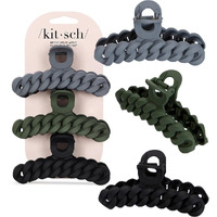 Kitsch Recycled Plastic Large Claw Clip - Big Chain Hair Clips For Women | Large Hair Claw Clips & Jaw Clips| Big Claw Clips For Thick Hair | Claw Hair Clips For Girls (3Pc Set Black/Moss)