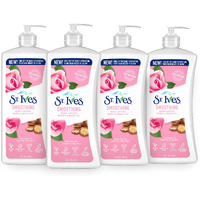 St. Ives Smoothing Hand & Body Lotion For Women With Pump, Daily Moisturizer Rose And Argan Oil For Dry Skin, Made With 100% Natural Moisturizers, 21 Fl Oz, 4 Pack