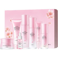 Skin Care Set Japan Sakura Beauty Gift Sets Skin Care Kit With Cleanser, Toner, Lotion, Serum, Eye Cream, Face Cream, Make Up Primer Travel Kit For Women Wife Mom 7Pcs