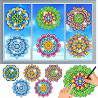 Meiest 6 Pcs Diamond Painting Kits For Suncatchers Mandala Art Stained Glass Window Clings, Mosaic Painting By Numbers,Window Film Static Clings 3D Decals,Art Craft Supplies (1)