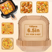 Square Air Fryer Liners Disposable, 100Pcs Nonstick Parchment Paper Liners Air Fryer Paper Liners For 2-5 Qt Air Fryer Baking Roasting Microwave, 6.5Inch