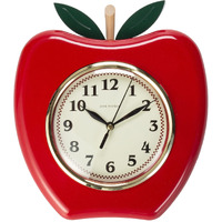 Park Madison Apple 9 Inch Quality Quartz Battery Operated 3 Dimensional Easy To Read Home/Office/Kitchen/Classroom/School Clock Classic Movement Red 13712