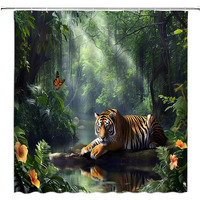 Dsmeue Rainforest Shower Curtain Green Forest Jungle Tiger Lake Floral Tree Tropical Plant Nature Scenery Landscape Summer Bathroom Decor Curtain With Hooks,70"" Wx70 H