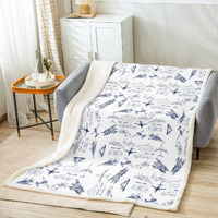 Aircraft Sherpa Blanket Airplane Print Fleece Throw Blanket Decor Aircraft Flying Plush Blanket Microfiber Sketch Style Blue White Fuzzy Blanket Bedroom Baby 30""X40""