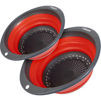 ""Balevi Collapsible Strainers For Kitchen - Collapsible Colander Set Of 2 Made Of Silicone - Collapsible Strainer With Little Pegs To Keep Food Elevated - Red ""