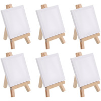 Patikil 3"" X 3"" Canvas Easel Set, 6 Set Mini Stretched Display Canvases Panel Board With Portable Tripod Wooden Holder Stand For Drawing Painting Art