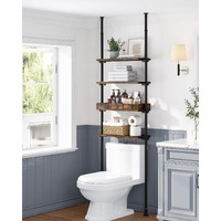 Allzone 4-Tier Over The Toilet Storage Shelf, Wood Bathroom Organizer Over Toilet Cabinet With Adjustable Shelf, Versatile Rack Fits Most Tight Space, Easy Assembly, 92"" To 116"" Height, Rustic Brown