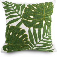 Hodeco Embroidery Throw Pillow Covers 18X18 Home Decor Loop Tropical Green Leave Floor Pillow Cover For Couch 100% Cotton Canvas Cushion Cover Pillow Case Plant Monstera Leaf 45X45, 1 Piece