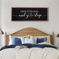 Give It To God And Go To Sleep Sign Wall Decor 40""X15"" Master Bedroom Above Bed Large Farmhouse Wall Decor Wood Rustic Framed Over Bed Wall Art Hanging Decoration(Wood Black)