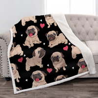 Jekeno Blanket Pug Gifts For Pug Lovers Women Girls Kids Adults Birthday Soft Comfy Plush Puppy Dog Print Sherpa Throw Decor Home Bedroom Living Room Couch Sofa 50""X60""