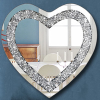 Dmdfirst Crystal Crush Diamond Heart Shaped Silver Mirror For Wall Decoration 20X20X1 Inch Wall Hang Frameless Mirror Acrylic Diamond D  Cor.