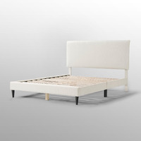Furniture Of America Vivienne Modern Boucle Queen Platform Bed Frame With Adjustable Pillow Headboard And Solid Wood Tapered Legs For Bedroom, Guest Room, Easy Assembly, No Box Spring Needed, White