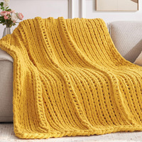 Negwoo Chunky Knit Throw Blanket, 30''*40'' Knitted Throw Blankets For Bed Couch, Handmade Thick Yellow Crochet Blanket Thich Blanket For Kids, Machine Washable Cute Comfy Blanket For Home Decor