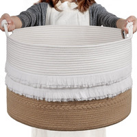 Cherrynow Large Wicker Laundry Basket For Entryway, Bedroom, Jute Decorative Basket For Clothes, Toys, Portable Towel Basket For Bathrooom, 22 X 14 Inches, 83L, White & Camel